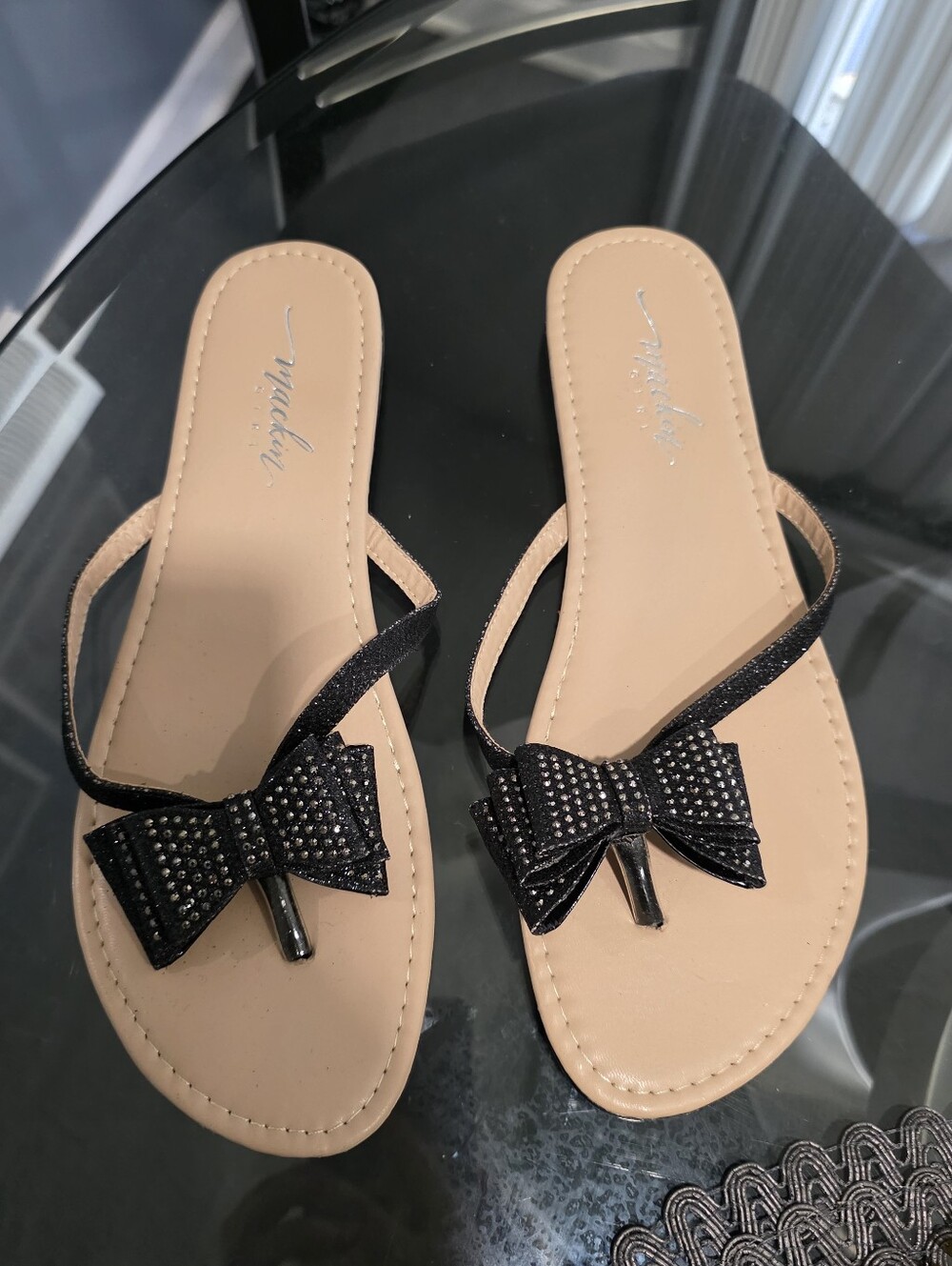 Black Bow Toe-Post Women’s Sandals